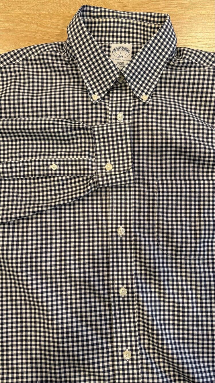 Brooks Brothers 346 Men's Button Down Large Navy/White Gingham Check Shirt 104